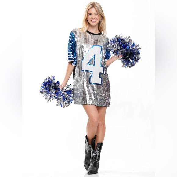 Sequin Game Day "4" Jersey T-Shirt Dress - Picture 1 of 4